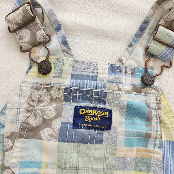 Oshkosh Plaid Patchwork Shortalls 18 months - Picture 2 of 6